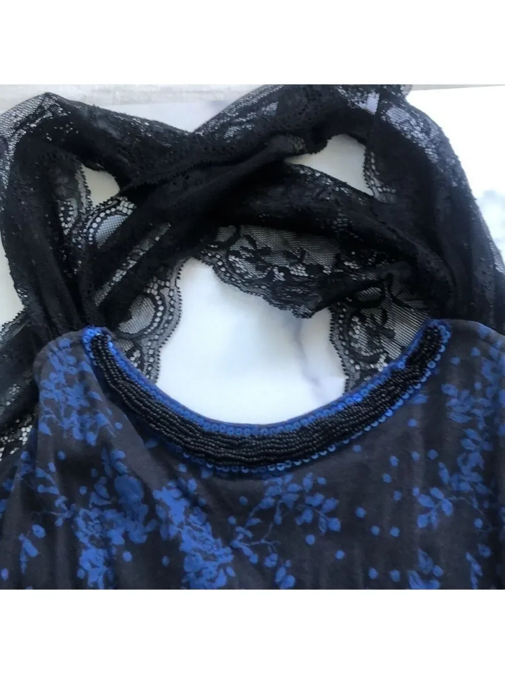 Free People Lace Cross Back Floral Beaded Tank Top Size Medium
